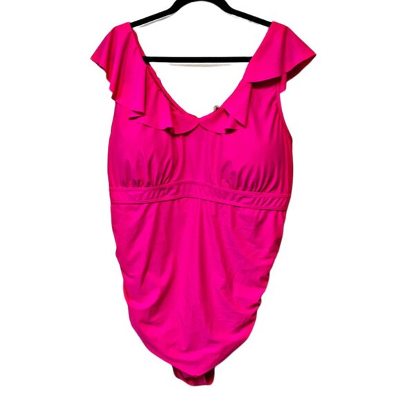 DACI Full Coverage One Piece Swimsuit Ruffle Sleeveless Pull-One Plus Size 24W - Picture 1 of 9